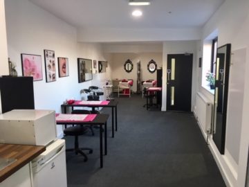 Inside our Newcastle training centre showing our nail training area and refreshments area.
