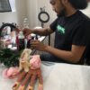 Student working at a nail training desk