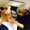 Make-up artist styling a model's hair and make-up