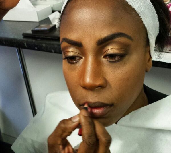 Model with bronzed make-up