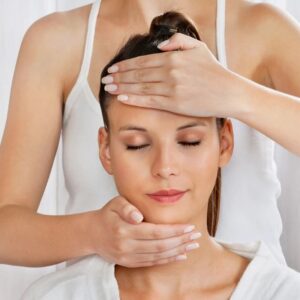 Client receiving an Indian head massage