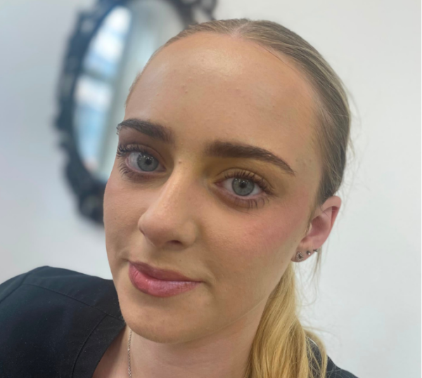 Model with natural make-up after a training session