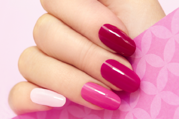 Glossy berry-pink gel nails