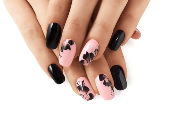 Black and pink nail art design