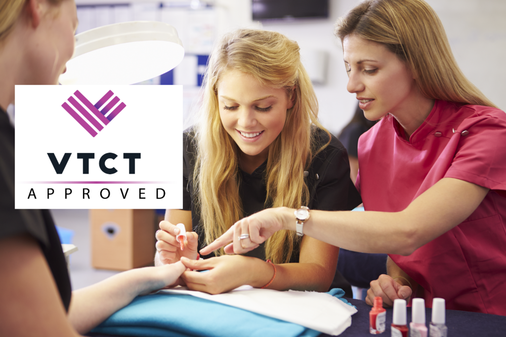 VTCT Approved logo with students practising nails